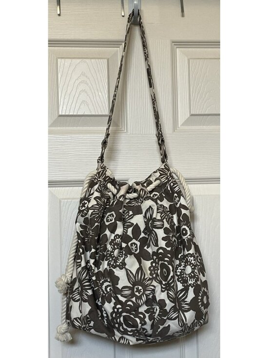 Aéropostale Handbags - Aeropostale Floral Canvas Drawstring Hobo Shoulder Bag Green White Medium